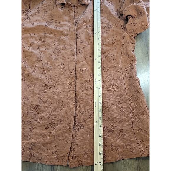 Chico’s Burnt Orange Embroidered Shacket 3/4 Sleeve Sz 1 M EUC - Picture 7 of 7